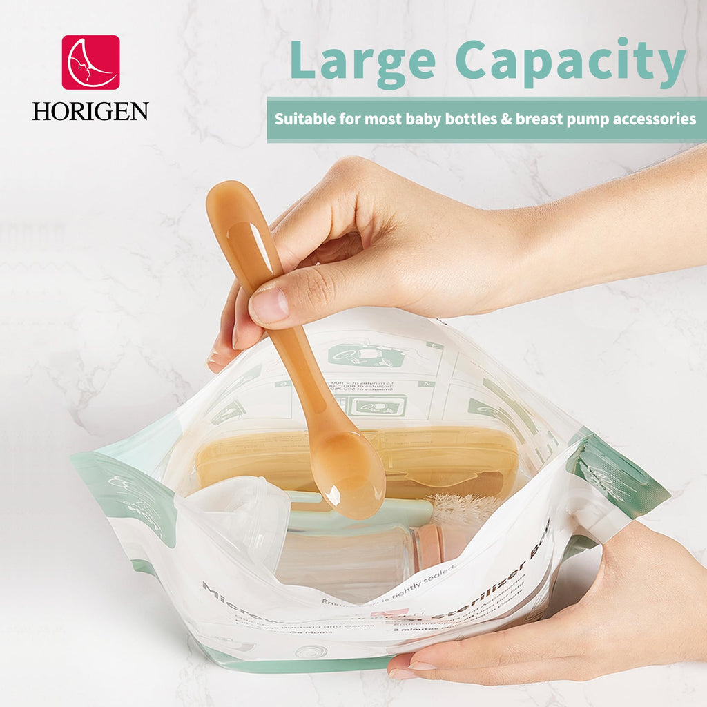 16 Packs Larger Microwave Sterilizer Bags, Reusable Baby Bottle Sterilizer Bags(20 Uses Per Bag), Microwave Steam Sterilizer Bags Great Cleaner for Baby Bottle and Pump Parts When Travel and Work
