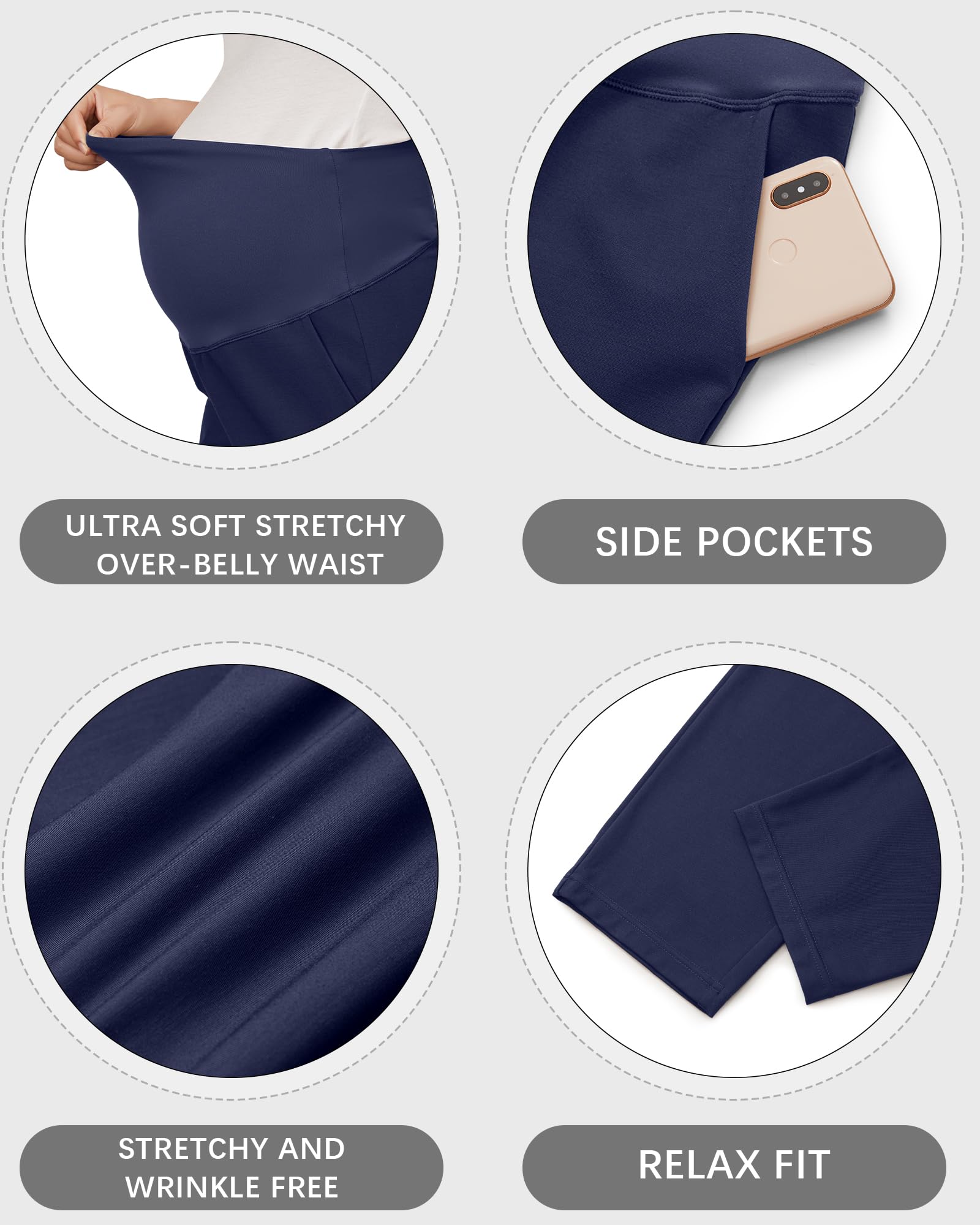 OUGES Women's Stretchy Over Belly Straight Leg Maternity Pants(Navy,XXL)