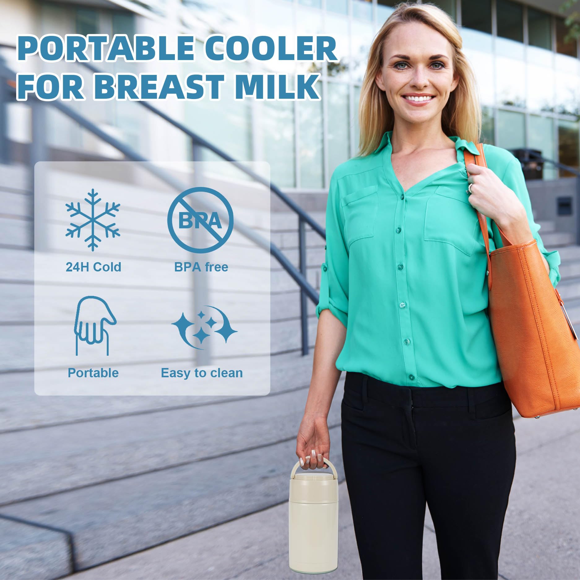 Portable Breast Milk Cooler, Stainless Steel Breastmilk Storage Keeps Breastmilk Cold for up to 24 Hours, Breast Milk Chiller Included Ice Pack for Women Outdoor Travel - White