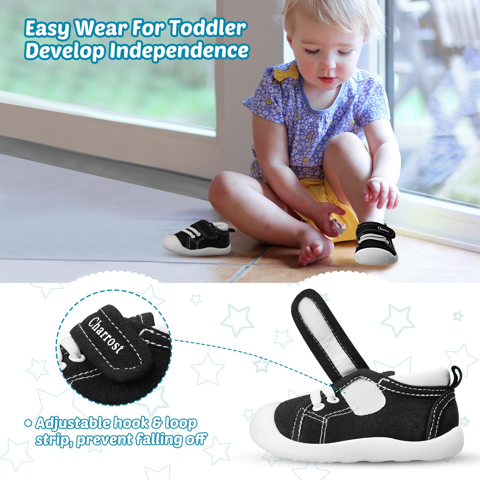 Charrost Baby Walking Shoes Toddler Girl Boy Soft Breathable Canvas Shoes