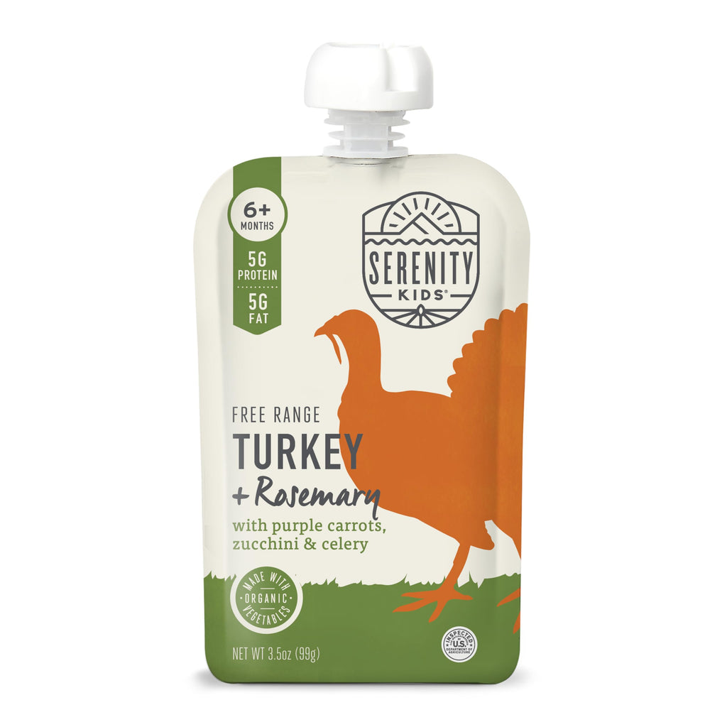 Serenity Kids Turkey & Rosemary Baby Food Pouch, 5g Protein, 3.5 Oz, 6 Pack