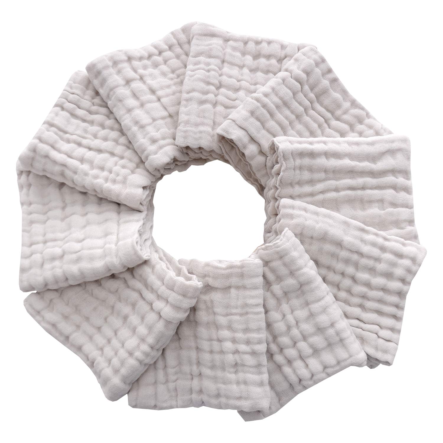 MUKIN Baby Washcloths - Natural Cotton Baby Wipes - Soft Newborn Face Towel for Sensitive Skin - 10 Pack, 12x12 inches