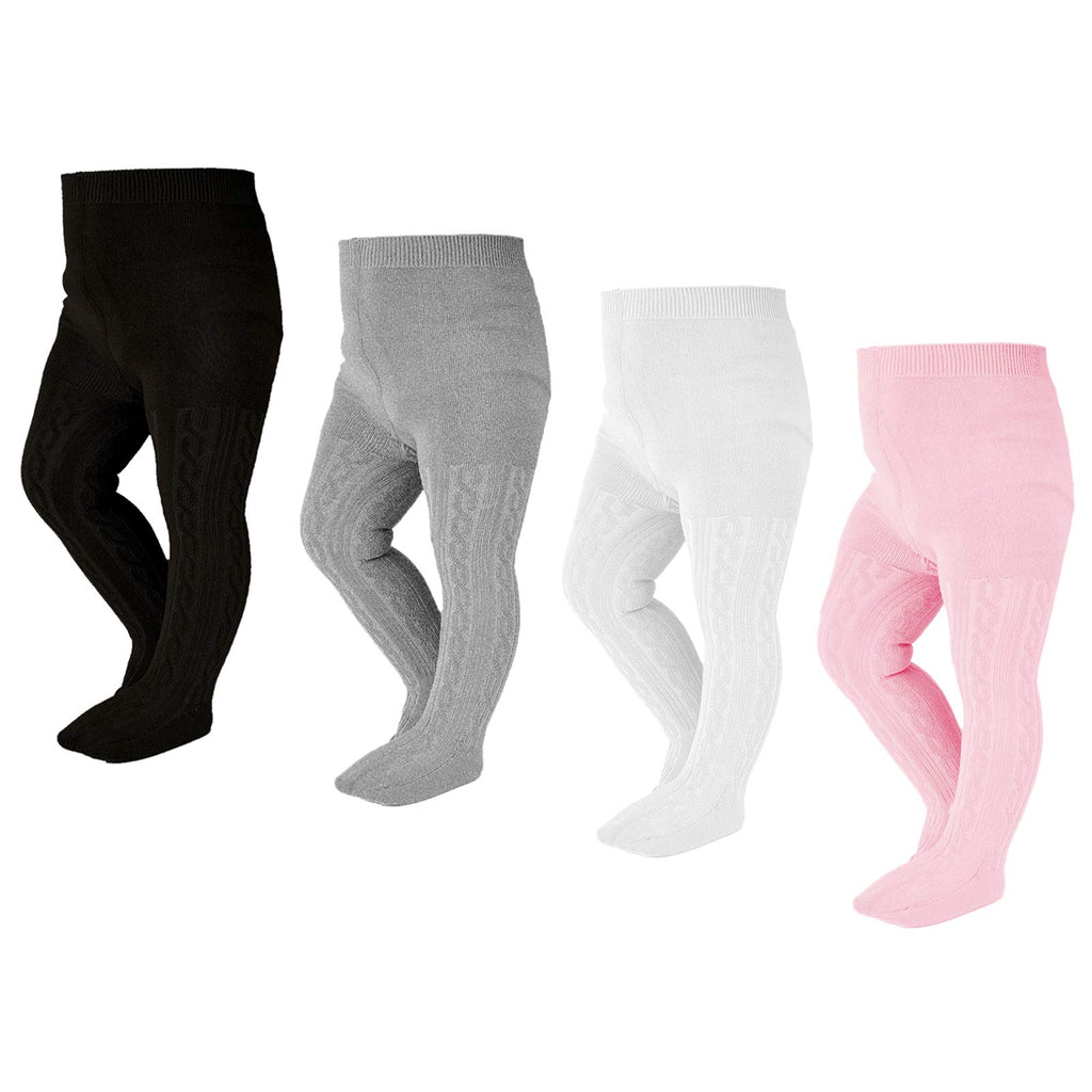 EPEIUS Infant Girl Tights Baby Girl Boy Seamless Cable Knit Leggings Solid Cotton Stockings Footed Pants Pantyhose for 6-12 Months 4 Pairs Pack,Black/White/Light Grey/Baby Pink