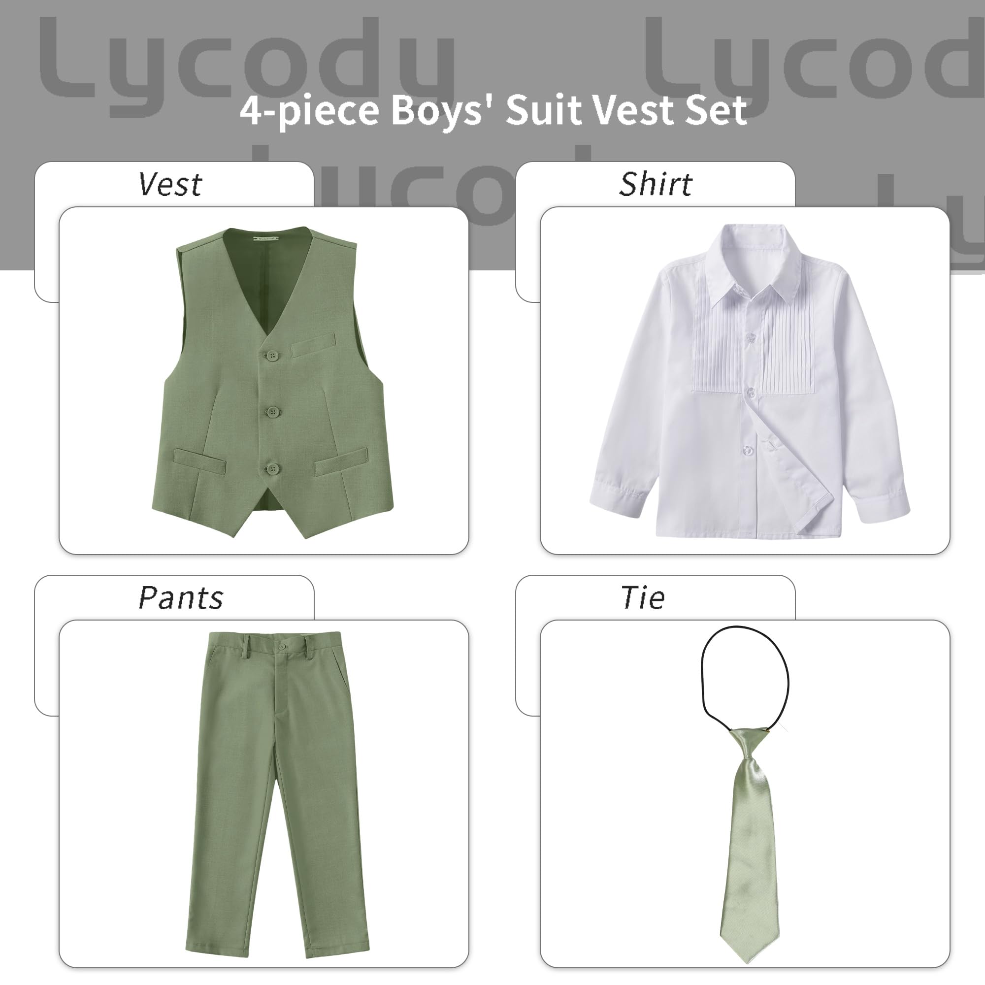 Boys Suit Vest Set Formal Dress Suits Wedding Outfit, Sage Green, Size 10