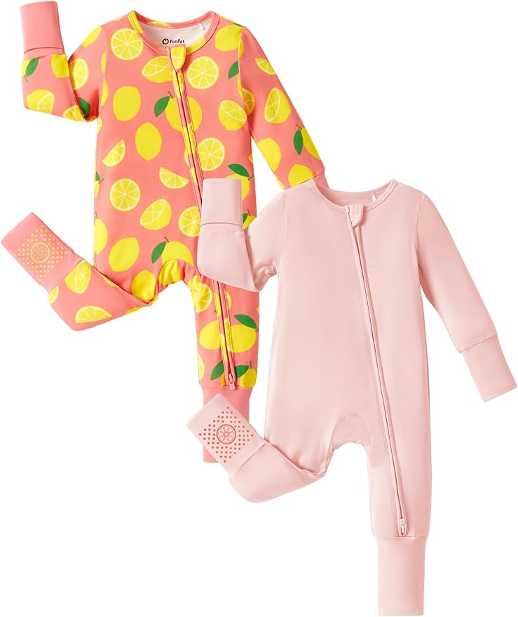 PATPAT Baby Footie Romper with Mittens for Boy and Girl, Anti-Slip & 2-Way Zipper, Long Sleeve, Viscose from Bamboo, Outfit