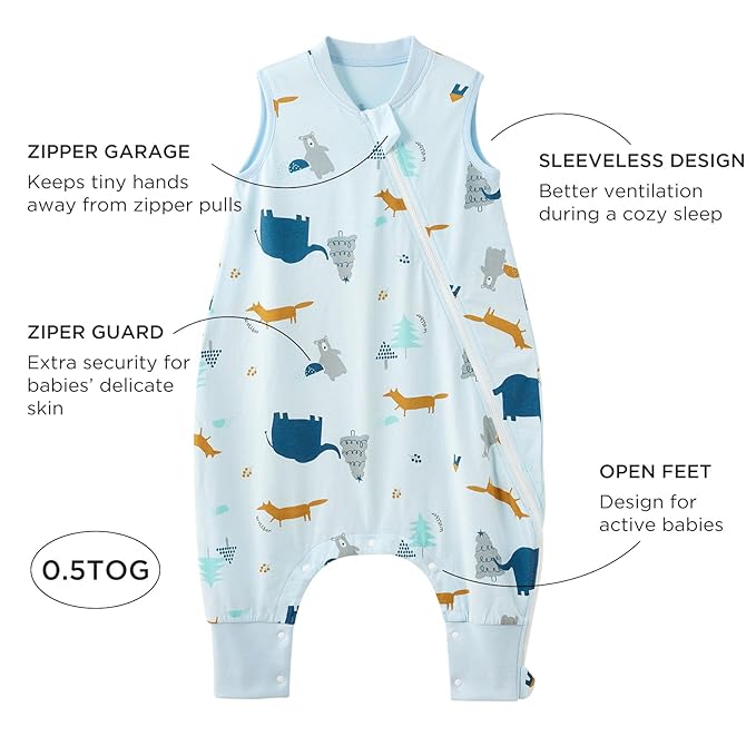 Duomiaomiao 0.5 TOG Toddler Sleep Sack 6-12 Months 100% Cotton Lightweight Baby Sleep Sack with Feet, Breathable Comfy Toddler Wearable Blanket