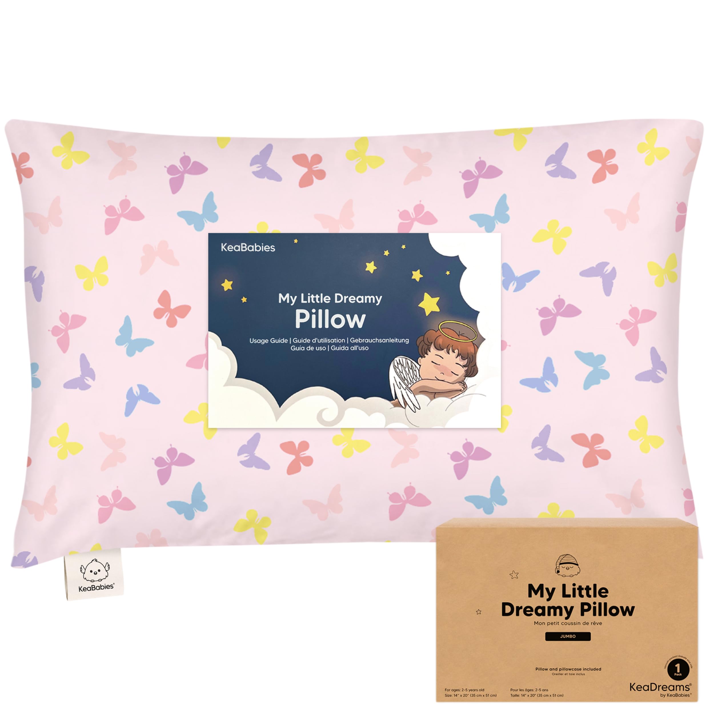 KeaBabies Organic Toddler Pillow with Pillowcase, Jumbo 14X20 (Flutter)