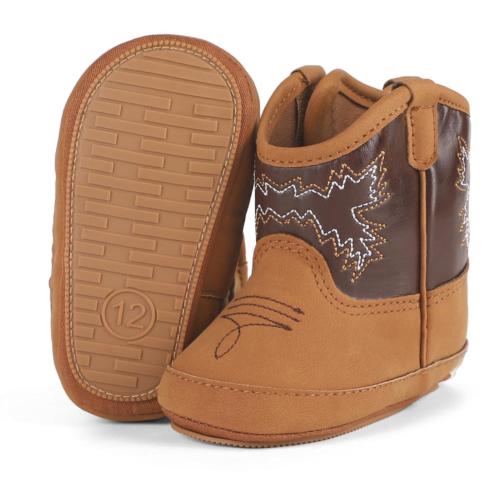 MK MATT KEELY Leather Western Boots Cowboy Bootie Soft Sole Non-Slip Crib Shoes for Baby Infant Toddler Girls Boys Newborn