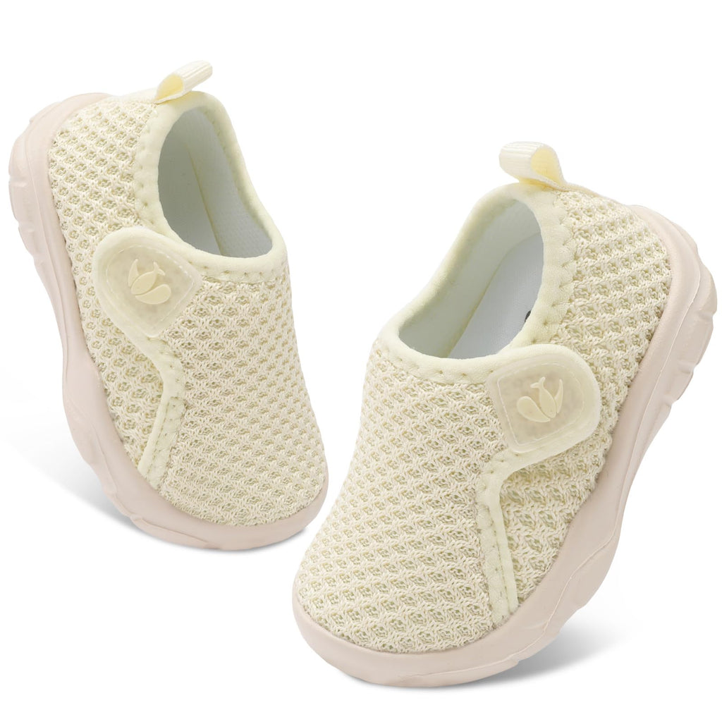 FEETCITY Lightweight Baby Sneakers Boys Girls Baby First Walking Shoes Breathable Toddler Slip On Sneakers Beige