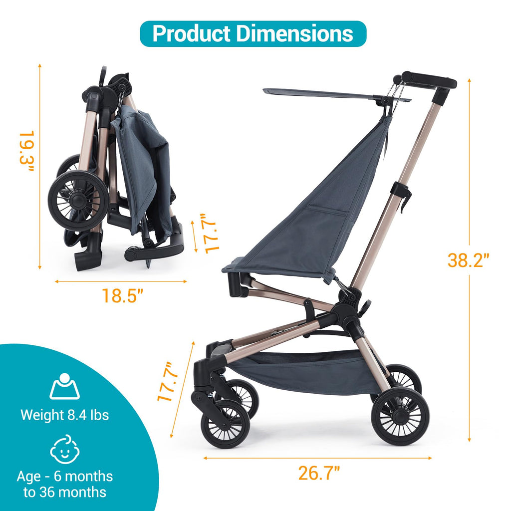 Lightweight Baby Travel Stroller – Compact & Airplane-Friendly Design, One-Hand Fold, 8.4 Lbs Carbon Fiber Frame, Breathable Fabric, Overhead Luggage Compatible, Perfect Infant & Toddler Stroller,Blue