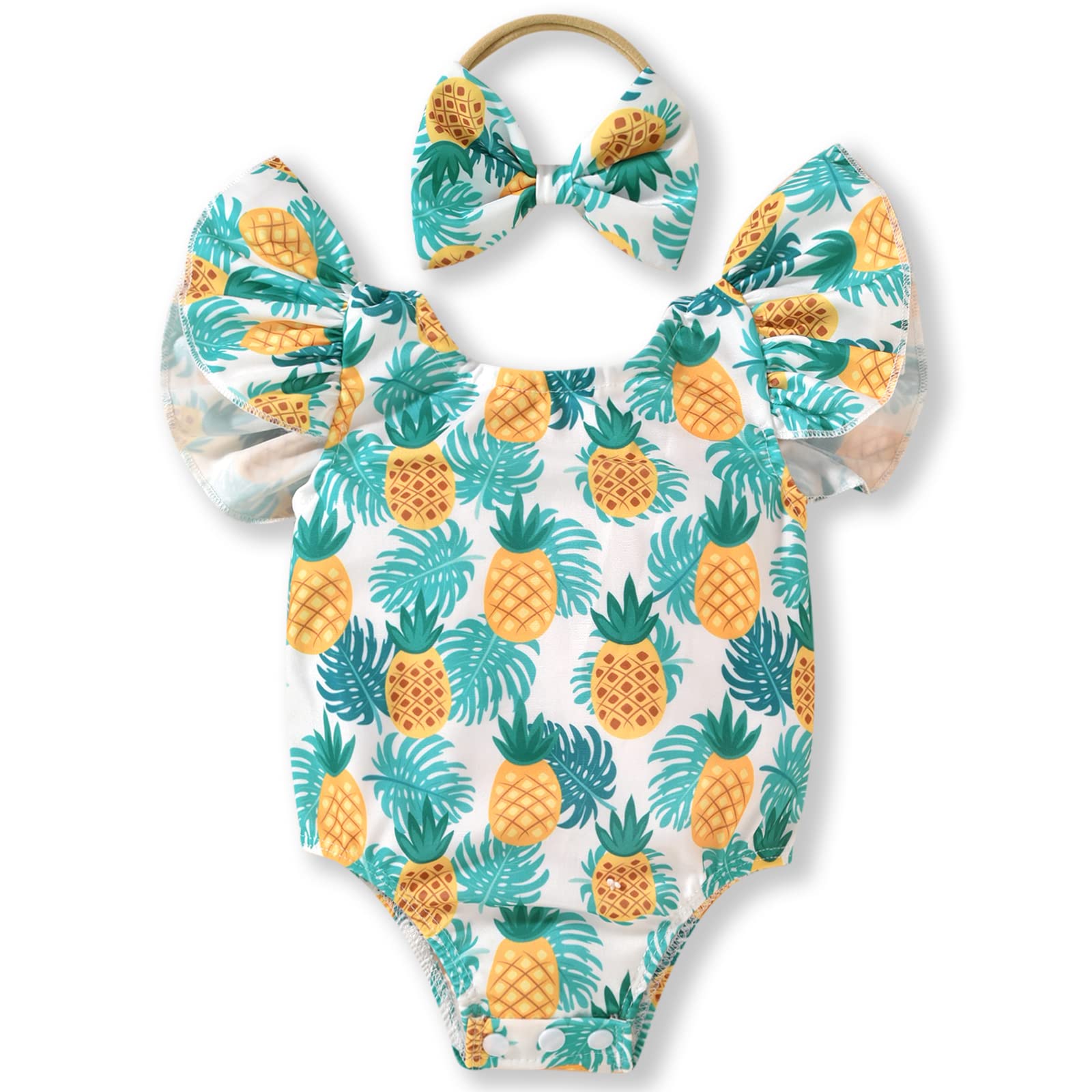 HIHA Baby Swimsuit Girl Infant Bathing Suit Ruffle Summer One Piece Swimwear Sunsuit Pineapple Cartoon Pattern 6-12 Months