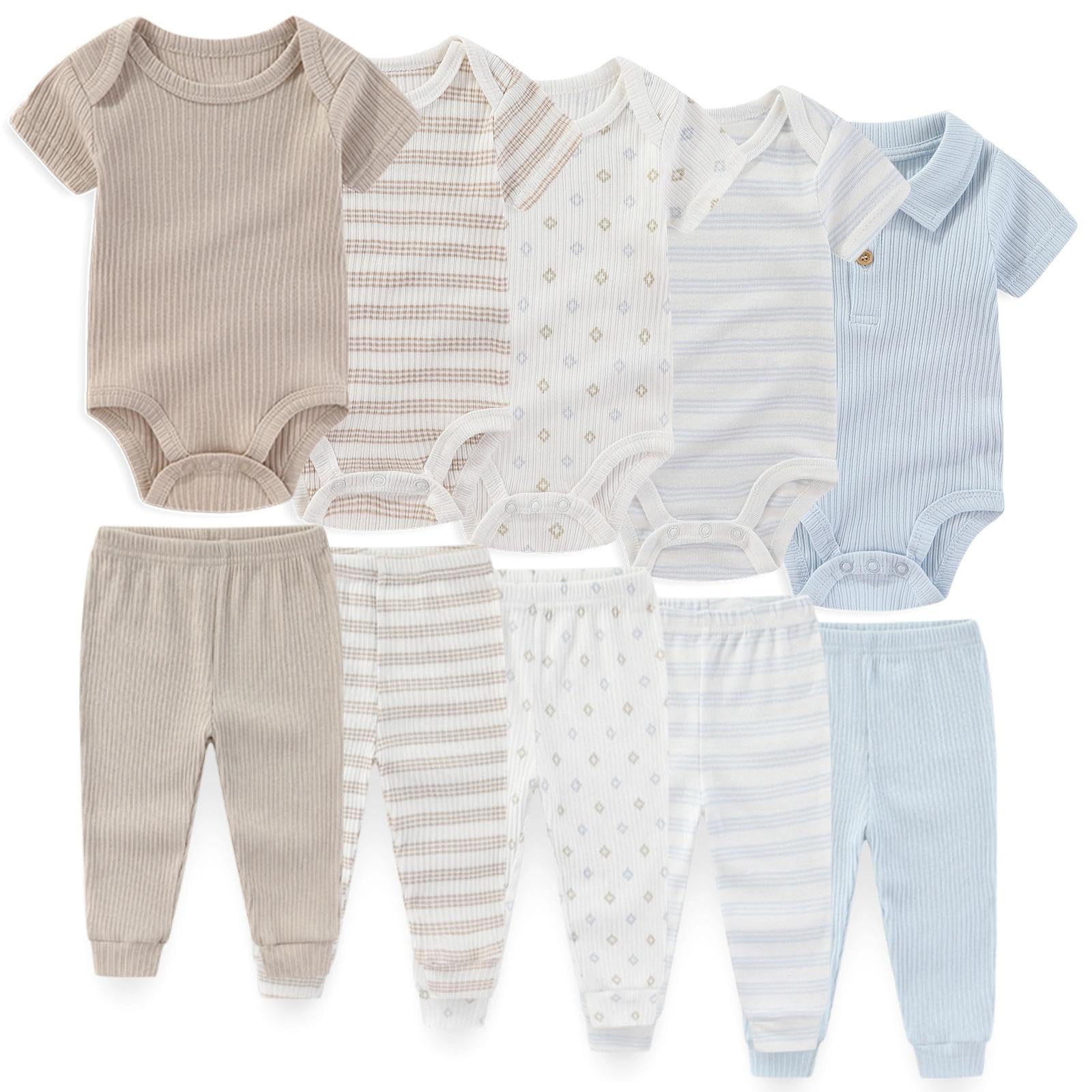 JELYLOVE 10 Pack Baby Boy Girl Bodysuits And Pants Sets New Born Outfits