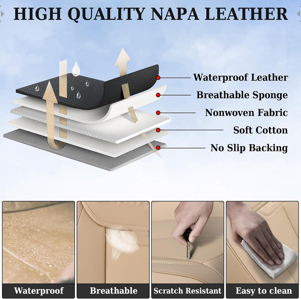 Coverado Seat Covers, Car Seat Covers Front Seats, Beige Car Seat Cover, Car Seat Protector Waterproof, Car Seat Cushion Nappa Leather, Seat Covers Carseat Cover Universal Fit for Most Cars