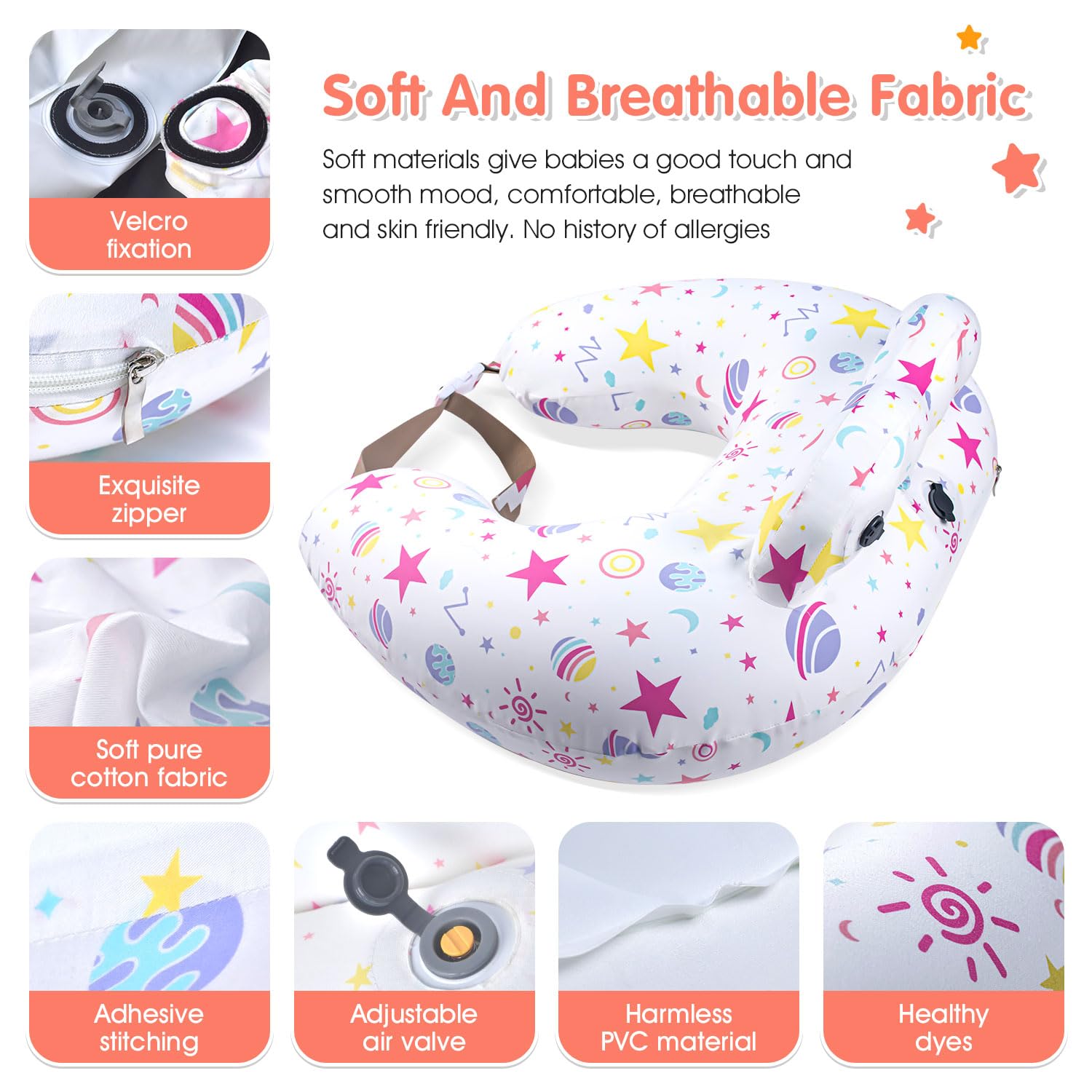 Inflatable Nursing Pillow for Breastfeeding – Travel Baby Feeding Cushion for Mom Support, Adjustable Waist Strap, Removable 100% Cotton Cover – Portable Newborn Essentials