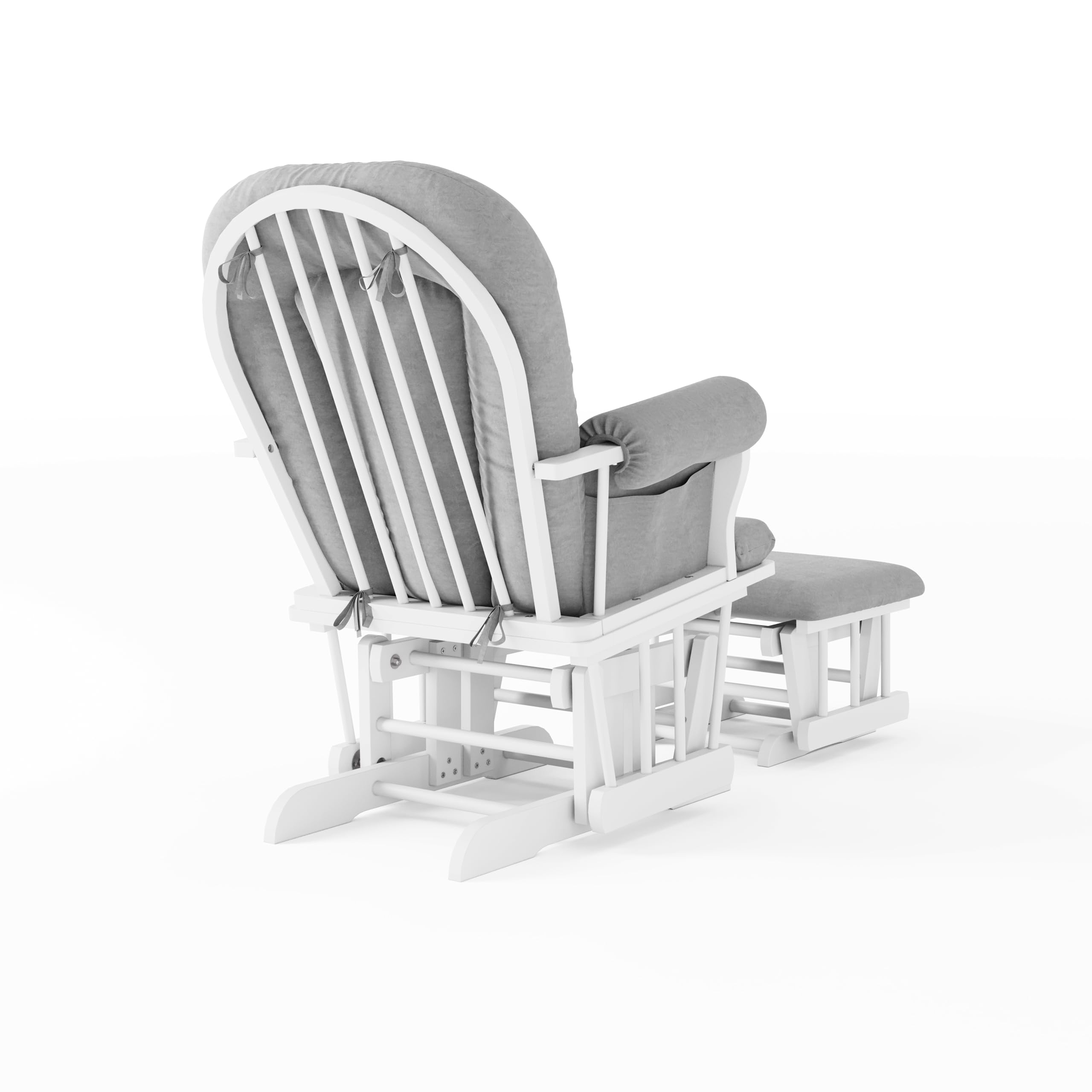 Child Craft Cozy Glider Rocker and Ottoman Set, Smooth Quiet Gliding Motion, Padded Cushion with Convenient Storage Pockets, Solid Wood Base & Frame (Matte White with Light Gray Cushion)