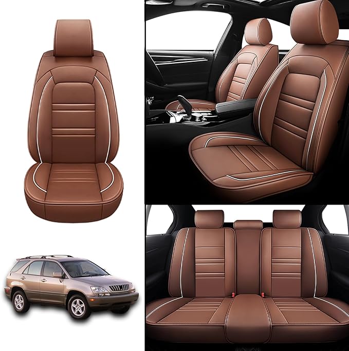 Seat Covers for Lexus Car rx300 1999-2003 | 5-Seats Leather Seat Covers, Easy to Install Automotive Seat Covers Full Set (Full Set, Coffee)