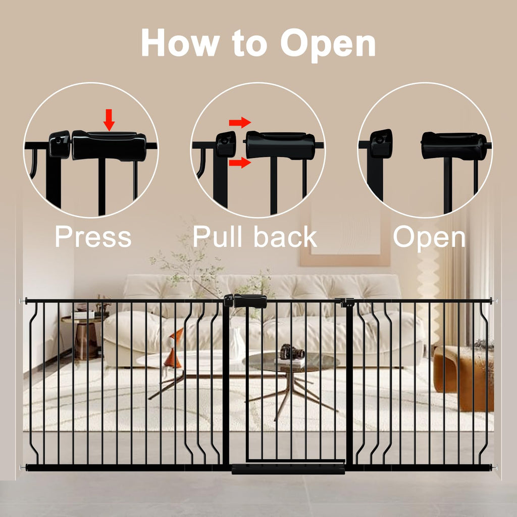WAOWAO 85.83-95.25" Extra Wide Baby Gate Pressure Mounted 30" Tall Black