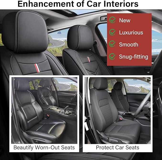 Leather Car Seat Covers Fit for LR Range Rover Evoque 2019-2025, 5 Seater Waterproof and Wear-Resistant Seat Cover Interior Accessories(Full Set,Black)