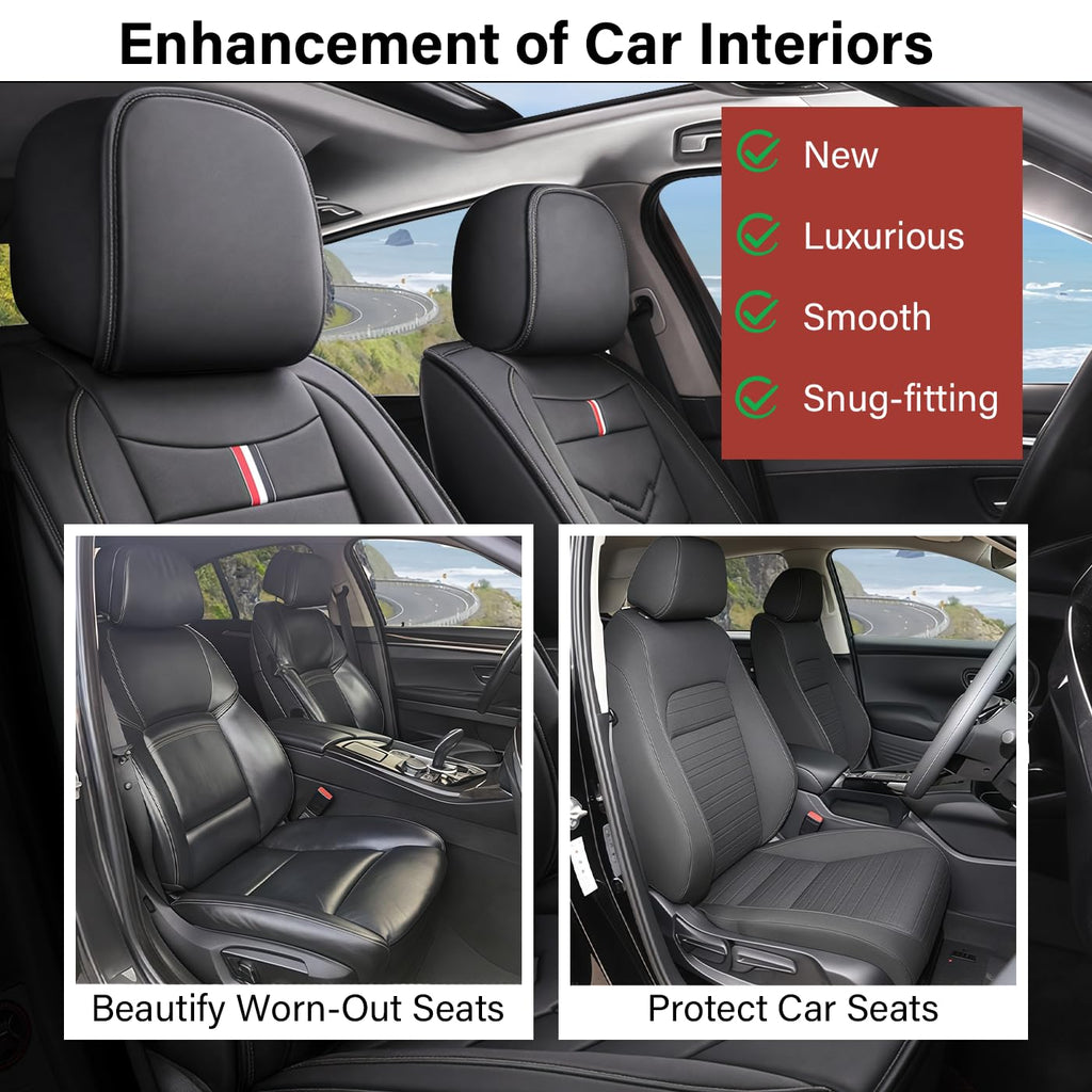 TENDER GLOW Leather Car Seat Covers Fit for LR LR4 2009-2016, 5 Seater Waterproof and Wear-Resistant Seat Cover Interior Accessories(Full Set,Black)
