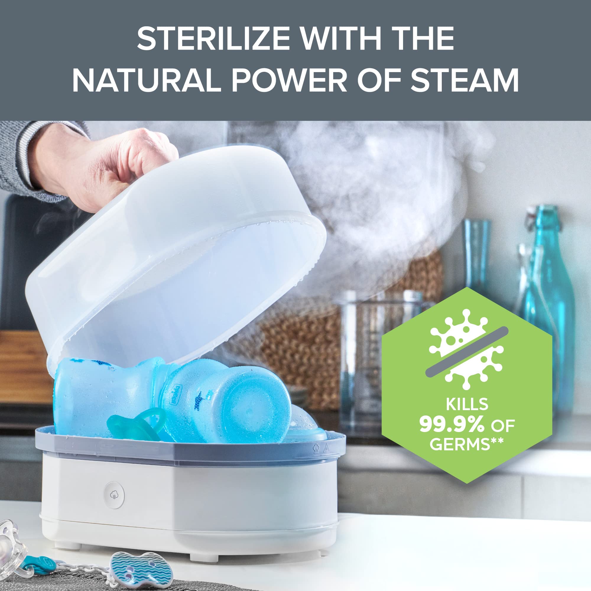 Chicco Baby Bottle Sterilizer, 3-in-1 Electric Steam, Kills 99.9% Germs