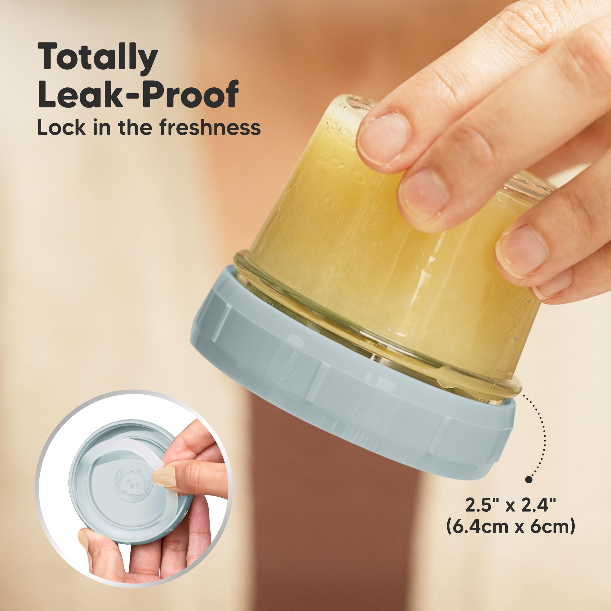 KeaBabies 12pk 4oz Glass Baby Food Containers with Lids, Leak-Proof (Slate)