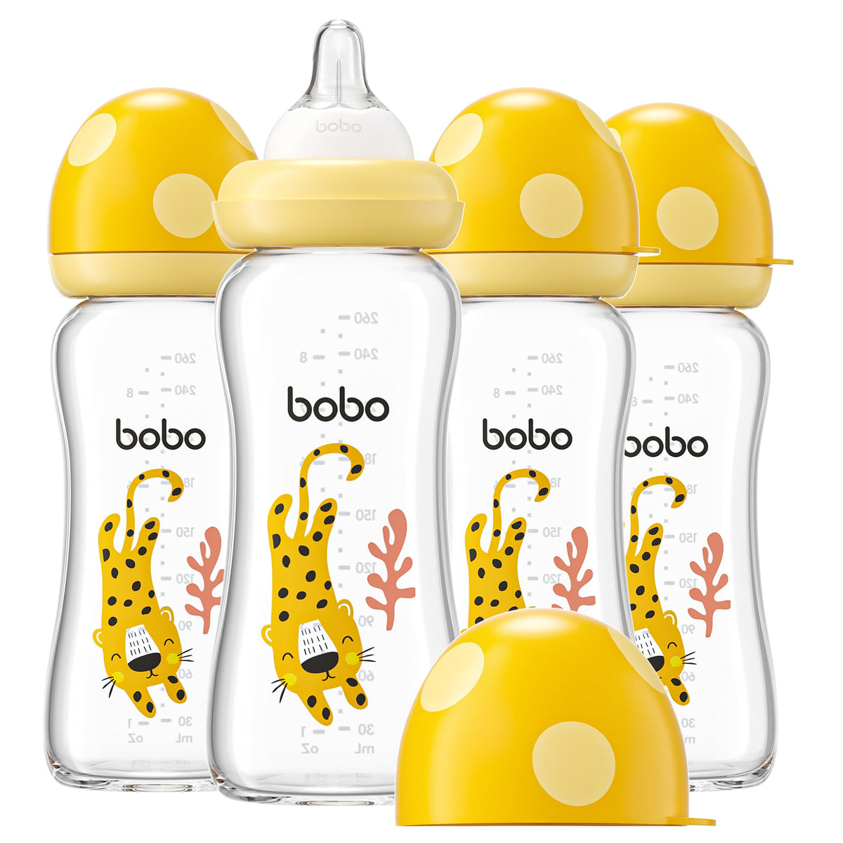 YOHKOH Natural Glass Baby Bottles, 8.8oz Red-A 4‑Pack