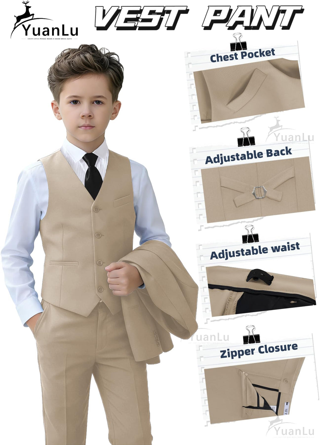 Toddler Suits Size 5T for Boys Beige Slim Fit Dress Outfit Kid Tuxedo