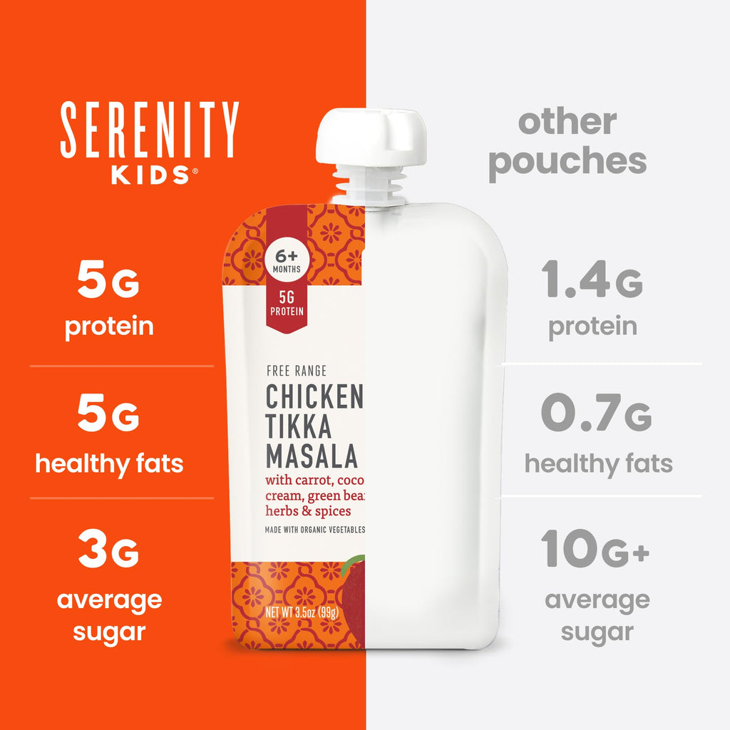 Serenity Kids Chicken Tikka Masala Baby Pouch, 5g Protein, 3.5 Oz, 12 Pack