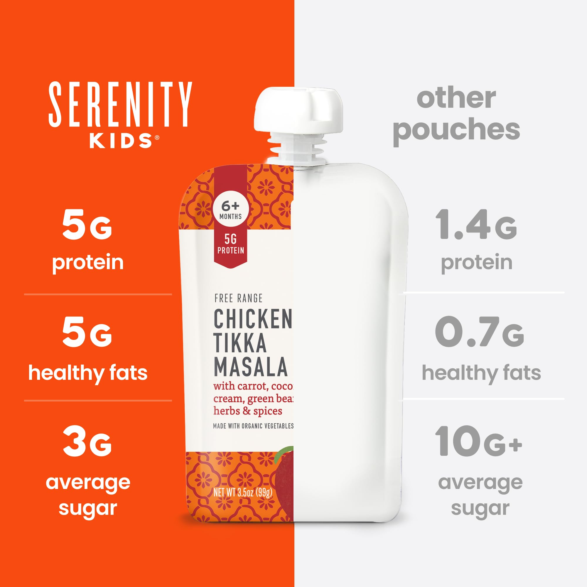 Serenity Kids Chicken Tikka Masala Baby Pouch, 5g Protein, 3.5 Oz, 12 Pack