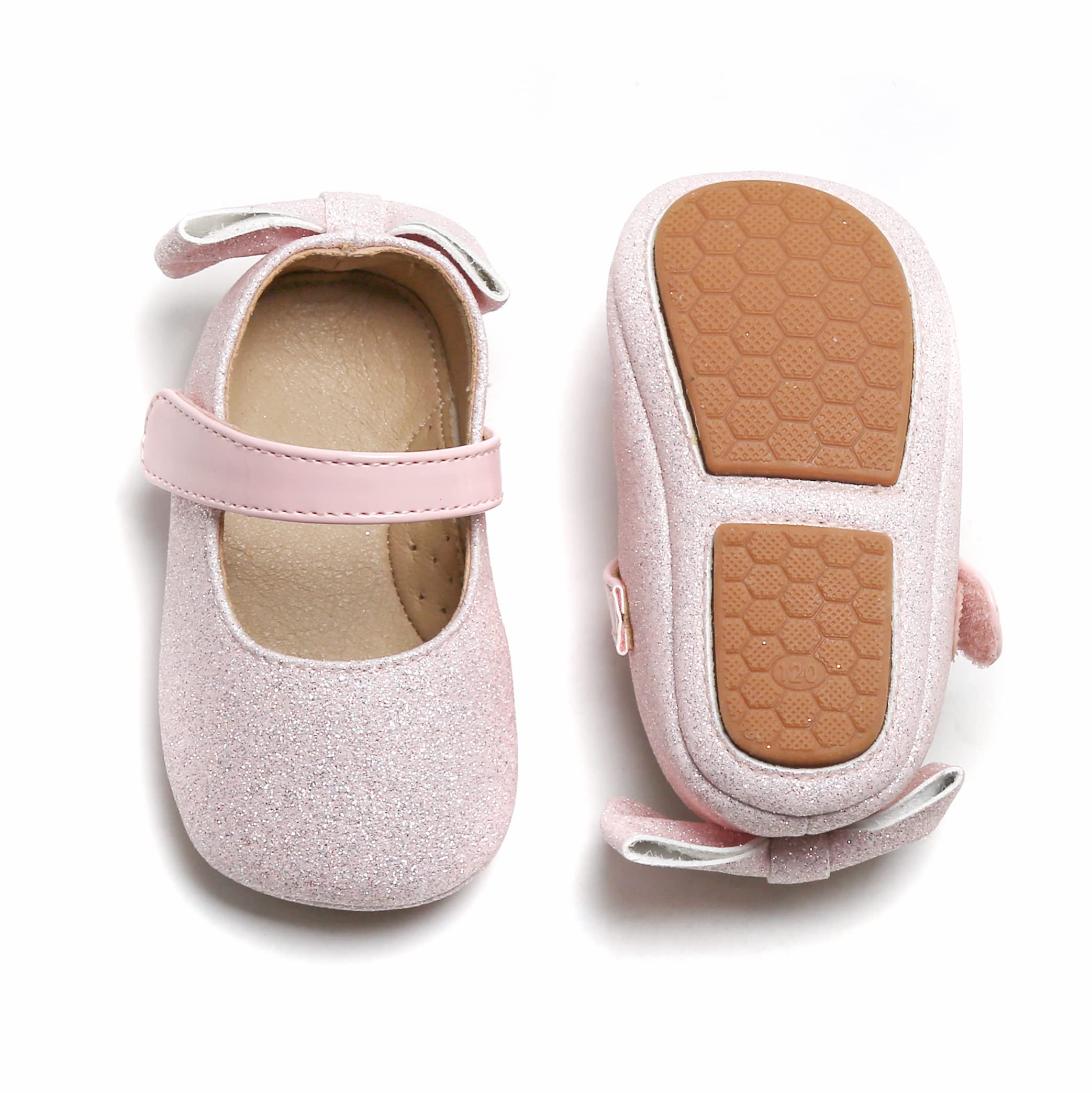 Felix & Flora Soft Sole Leather Gold Baby Shoes - Infant Baby Walking Shoes Moccasins - Rubber Sole Crib Shoes(Light Pink,2-2.5 Years)