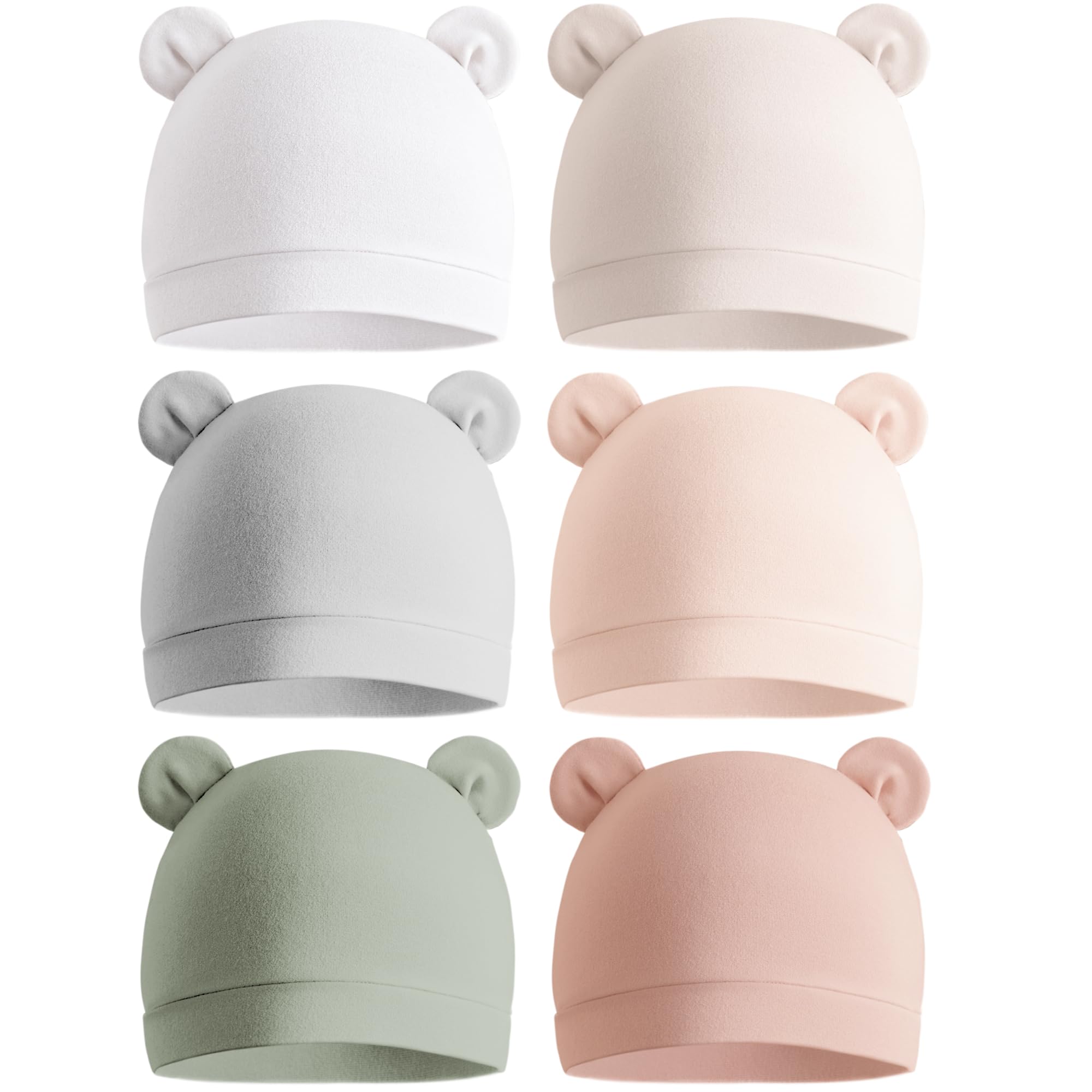 Konssy 6-Pack Baby Newborn Hats with Bear Ears Set