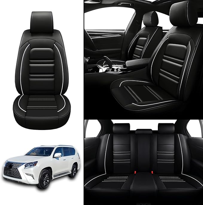 Seat Covers for Lexus Car gx460 2010-2023 | 5-Seats Leather Seat Covers, Easy to Install Automotive Seat Covers Full Set (Full Set, Black&White Line)