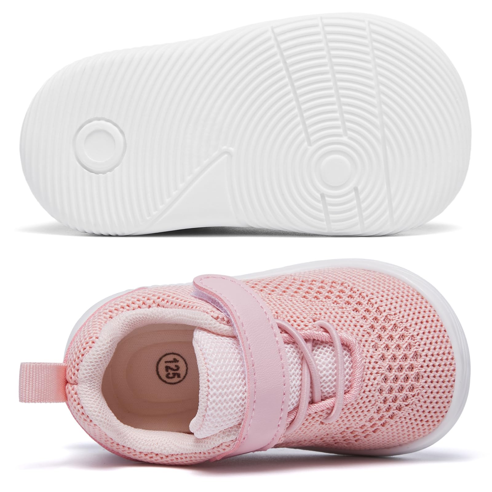 MORENDL Toddler Sneakers Baby Boys & Girls Barefoot Shoes Lightweight Breathable Walking Running Tennis Athletic Sport Shoes Pink 9-12Months