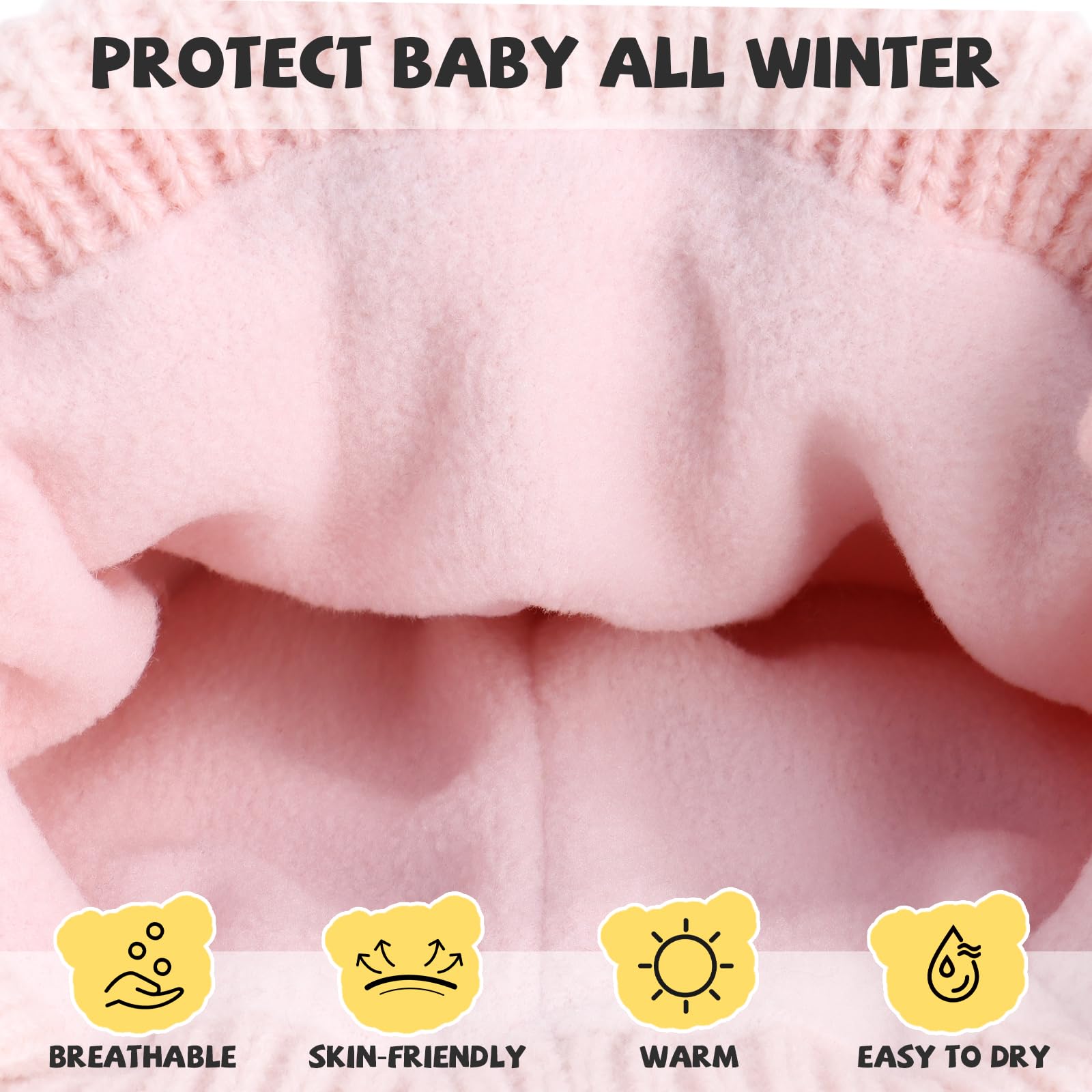 Duoyeree Fleece Lined Baby Beanie, Earflap Adjustable Chin Strap Hat 0-2T