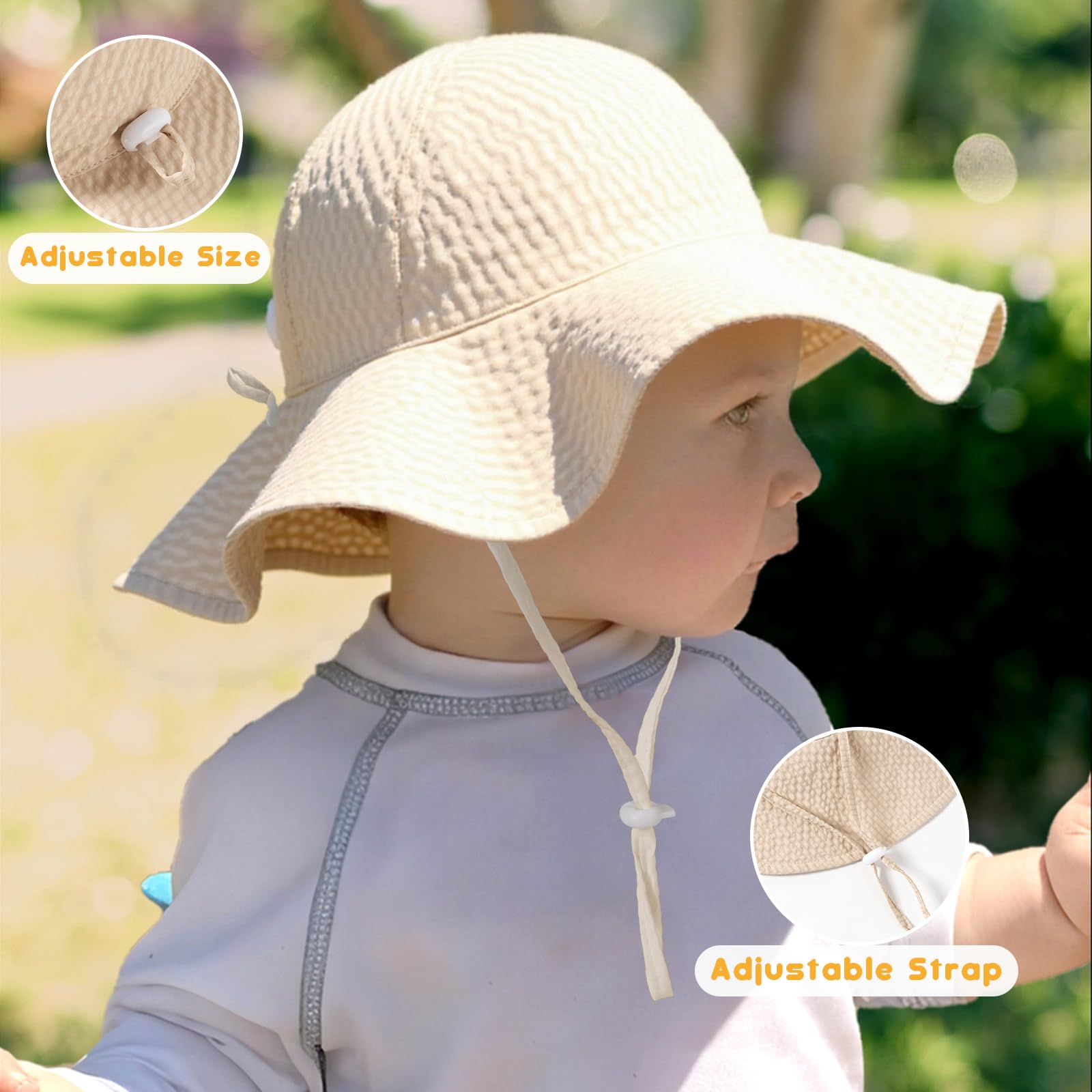 HONGTEYA Baby Sun Hat Toddler Girl Beach Hat Adjustable Outdoor Summer Hat UPF 50+ Sun Protection Wide Brim Infant Kids (US, Age, 0 Months, 6 Months, Khaki)