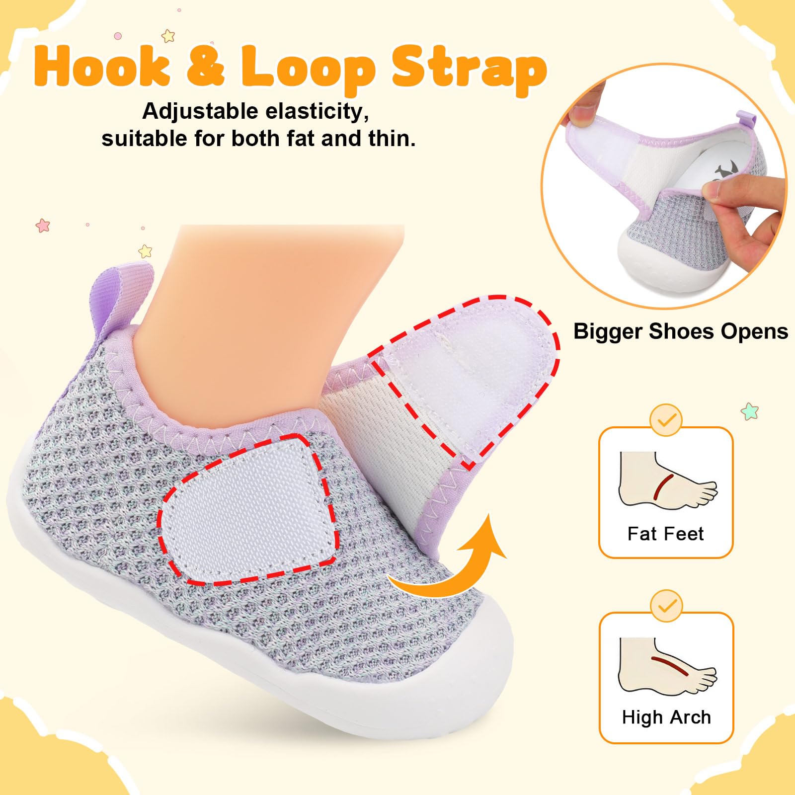 FEETCITY Baby Walking Shoes Girls Boys Infant Shoes Newborn Crib Shoe Wide Toe Box Slip On Baby Sneakers Purple