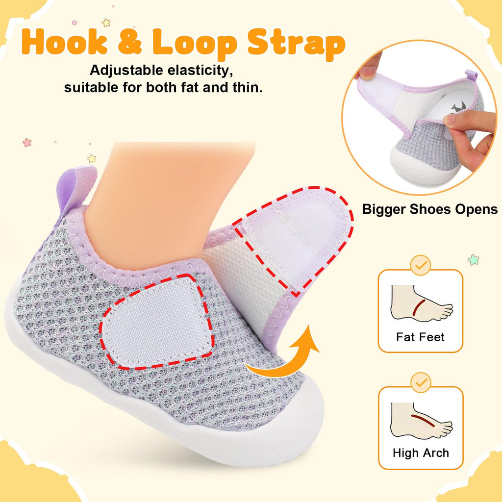 FEETCITY Baby Walking Shoes Girls Boys Infant Shoes Newborn Crib Shoe Wide Toe Box Slip On Baby Sneakers Purple