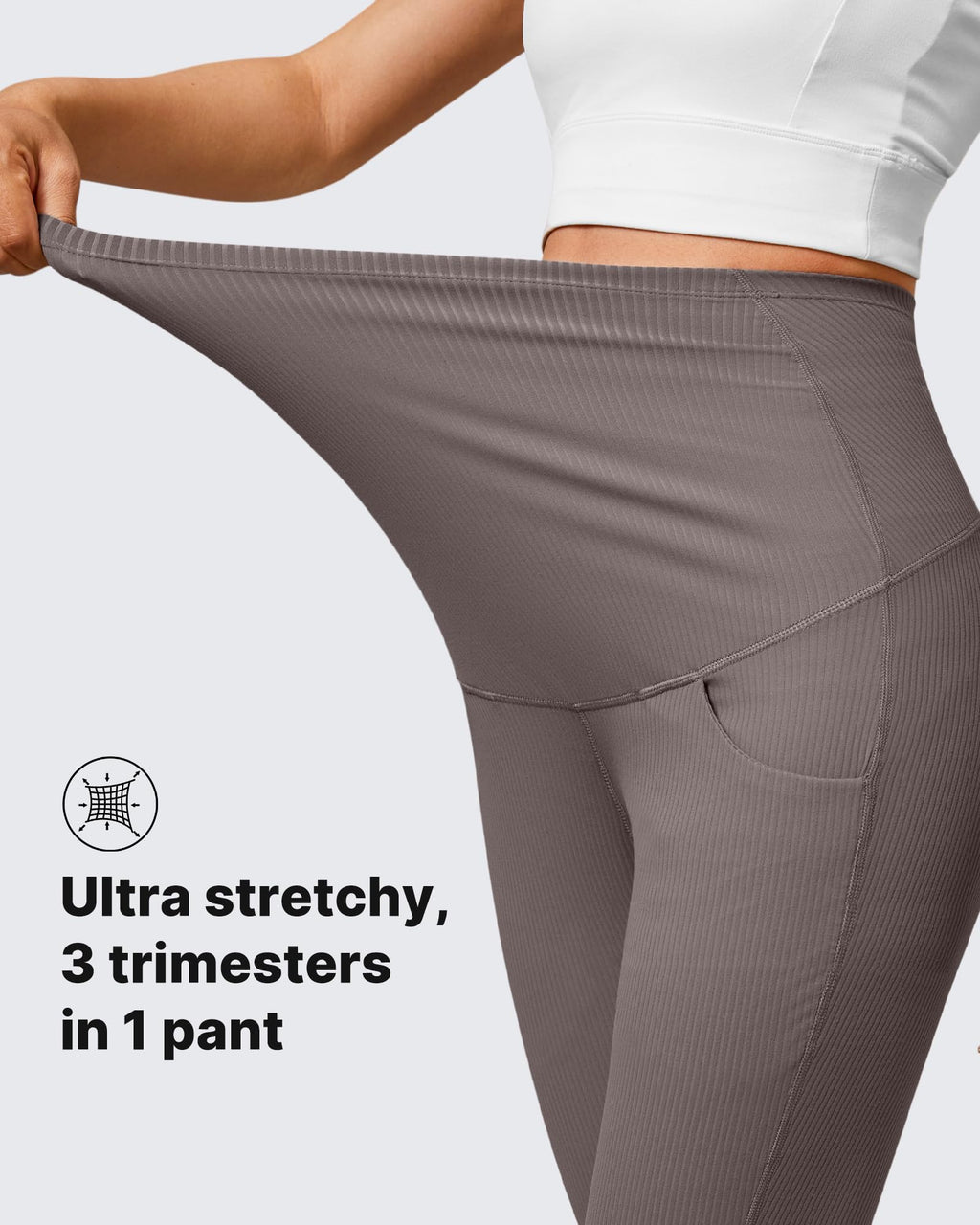G4Free Maternity Leggings with Pockets Over The Belly Casual Yoga Trousers Comfy Over Bump Stretch Pregnancy Pants(Taupe,L,Petite)