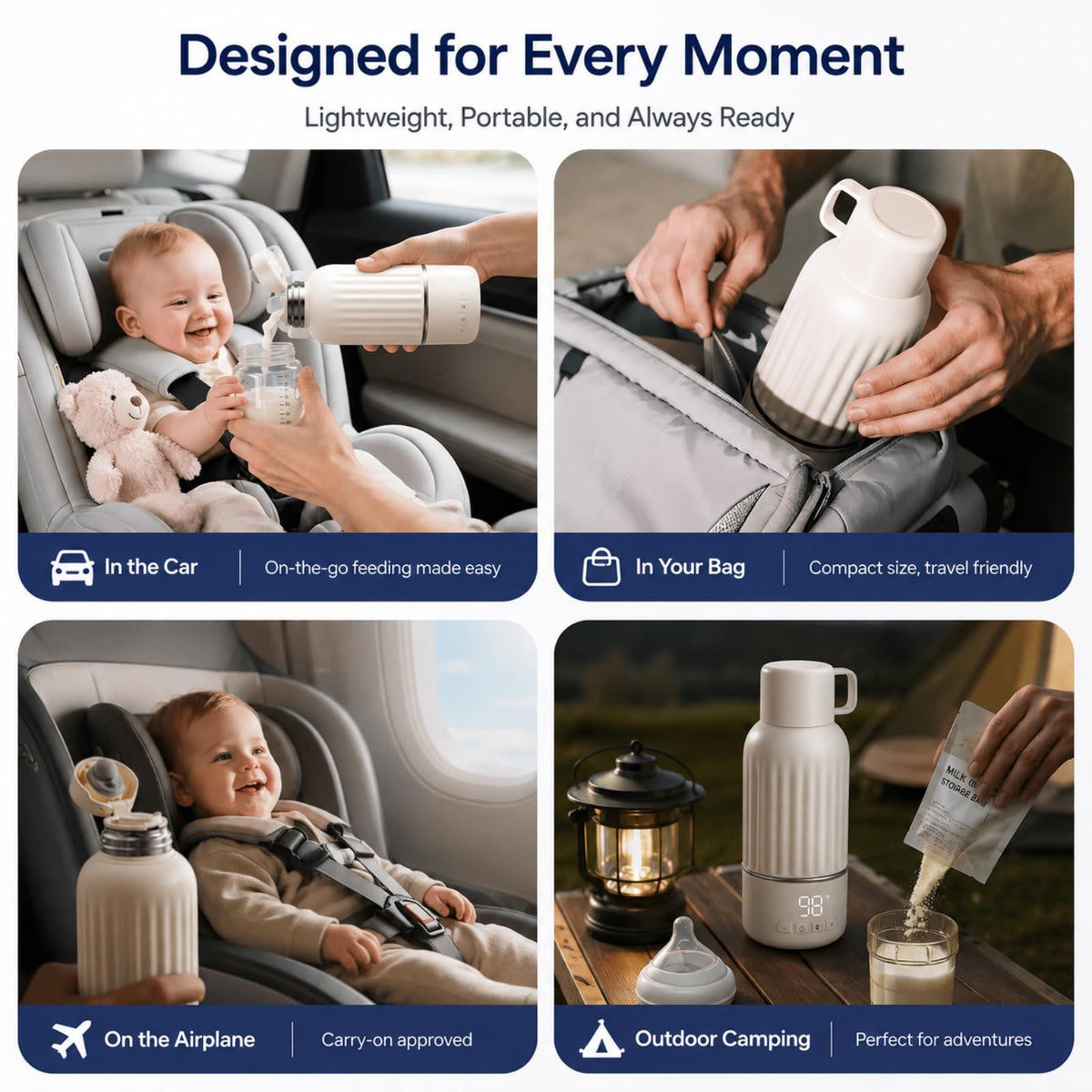 Snow Bear Portable Bottle Warmer for Travel, with 36W Fast Charger, Fast Heating for Breast Milk and Water, 10200mAh Battery with LED Display, 17oz Large Capacity, Smart Water Bottle 500mL