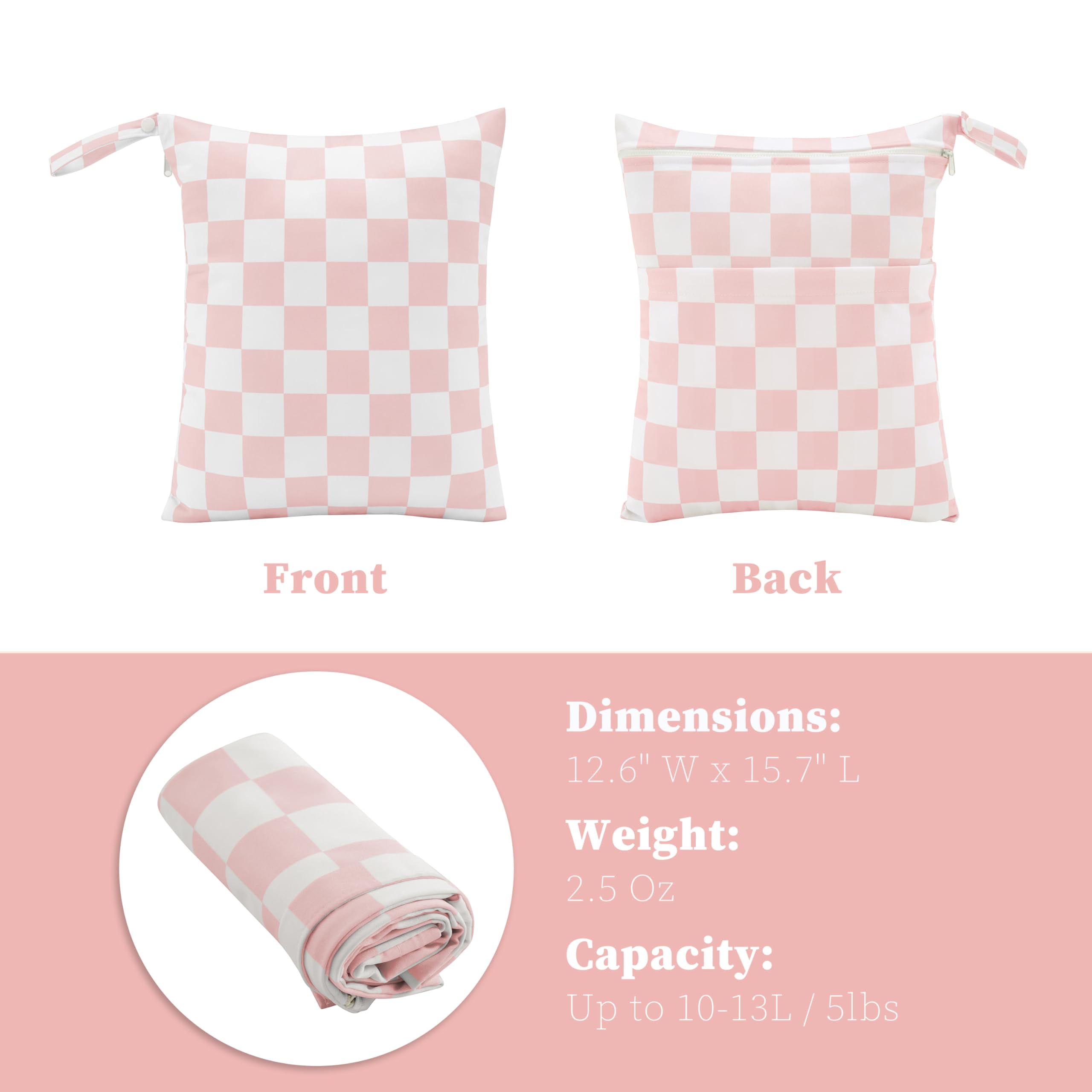 Ohocut Pink Checkered Waterproof Wet Dy Diaper Bag for Baby Essentials, Travel, Swimsuit, Beach Bag Accessories, Aesthetic Trendy Cute Toddler Baby Cloth Bag Pouch, Pack of 2