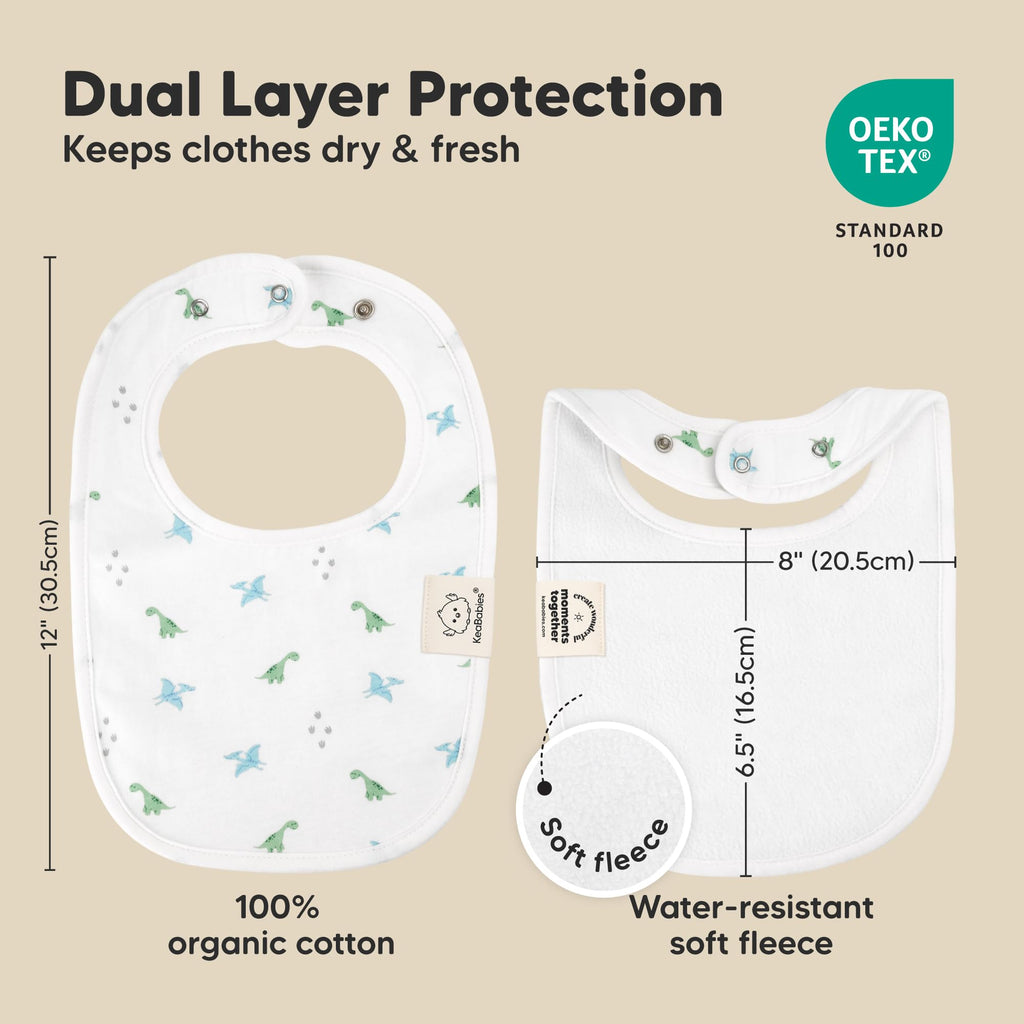 KeaBabies 8-Pack Organic Baby Bibs for Drooling and Teething (Roarsome)