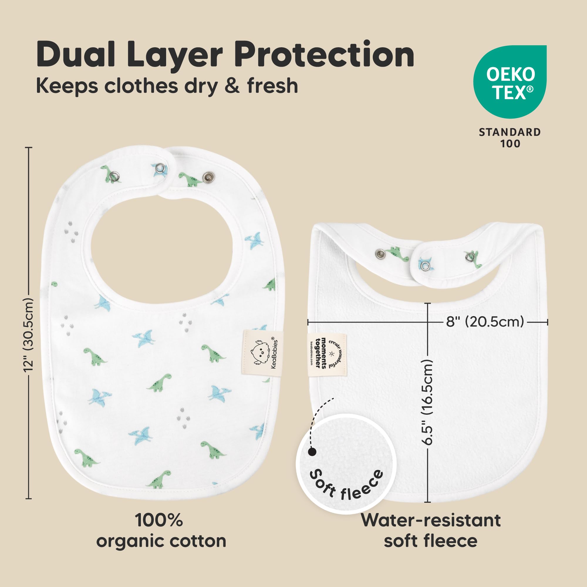KeaBabies 8-Pack Organic Baby Bibs for Drooling and Teething (Roarsome)
