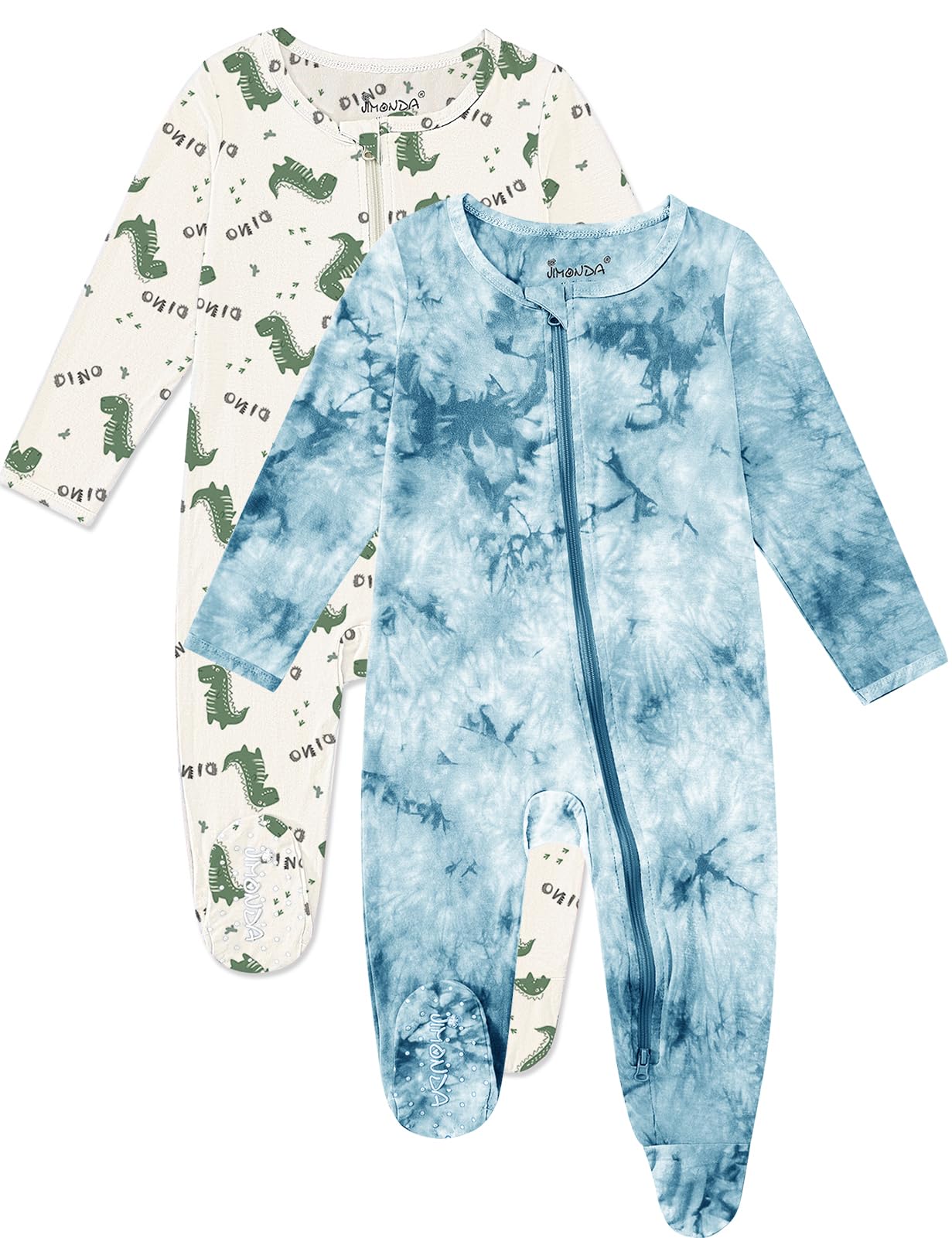 Jimonda Baby Girls Boys Bamboo Rayon Pajamas,Footed Pjs(Dinos&Blue,18-24 M)