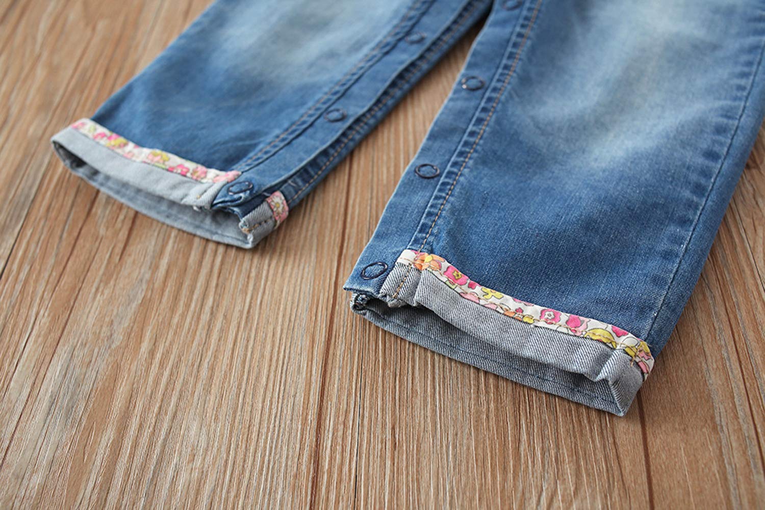 KIDSCOOL Baby Girls Floral Ruffle Denim Overalls Jean Bib Romper Jumpsuit