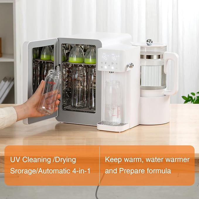 UV Sanitizer and Dryer 6-in- 1 Sanitizing Machine for Baby Bottles ，1.5L Formula Maker with Night Light 4 Temperature Control 24H Keep Warm 72H Storage