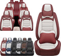 JOJ Car Seat Cover Fit for Toyota Highlander 2001-2025,7 Seat Car Seat Cover,No-Slip Waterproof Breathable Faux Leather Automotive Seat Covers Auto Interior Covers,Full Set with Pillow,Cream Red