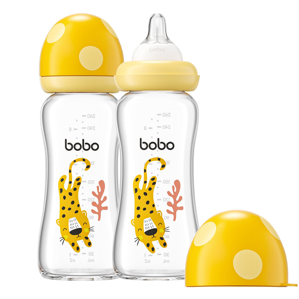 YOHKOH Natural Glass Baby Bottles, 8.8oz Red-A 4‑Pack