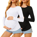 MIRAZEN 2 Pack Maternity Shirts Long Sleeve Crew Neck, Black/White, L
