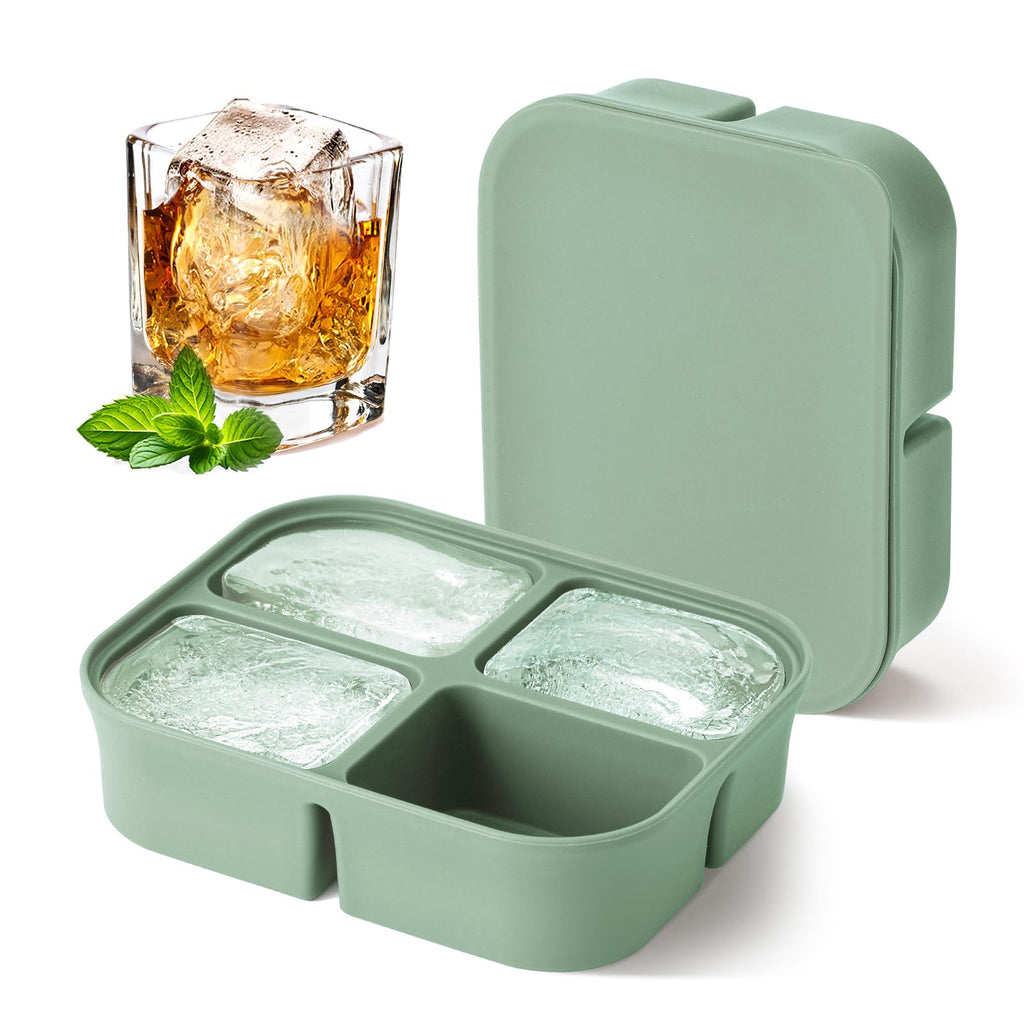 Nbyouw Ice Cube Tray 2 Pack – Stackable Large Silicone Ice Cube Freezer Molds & Easy Release Square Ice Cube Maker with Removable Lid BPA Free for Cocktail,Whiskey，Soup Baby Food