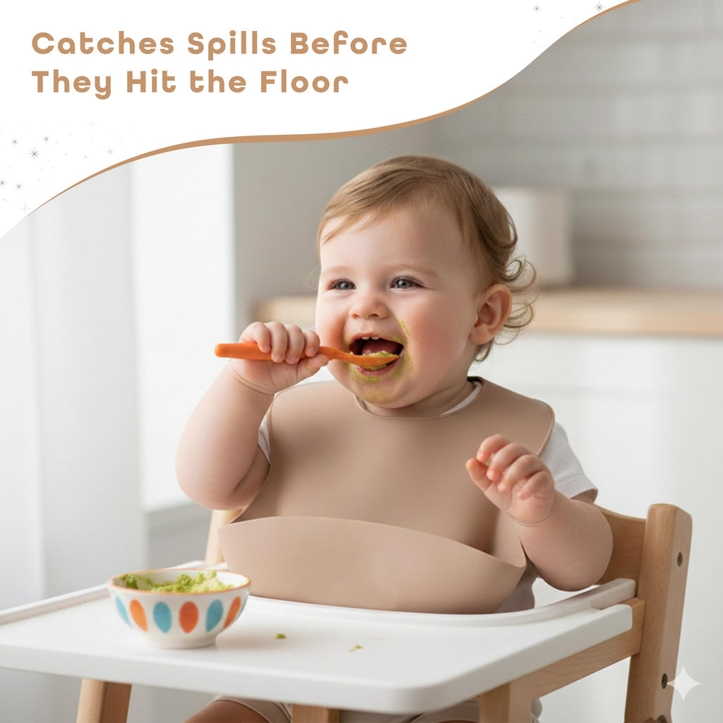 Baby Bliss Silicone Baby Bibs (2-Pack) – Waterproof Soft Silicone Feeding Bibs with Food Catcher for Babies & Toddlers, Adjustable Neck, BPA-Free, Unisex for Boys & Girls